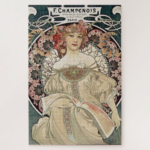 Vintage Art Nouveau Alphonse Mucha Illustration Jigsaw Puzzle