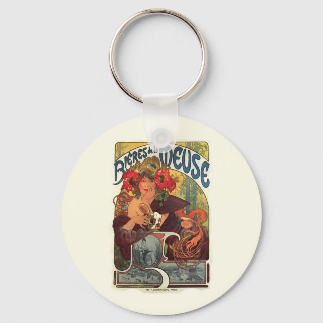 Vintage Art Nouveau Alphonse Mucha Keychain (Front)