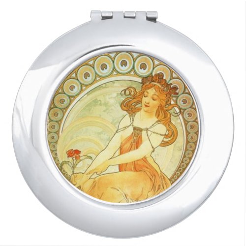 Vintage Art Nouveau Alphonse Mucha The Painting Compact Mirror