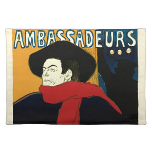 Vintage Art Nouveau Ambassadeurs, Toulouse Lautrec Cloth Placemat