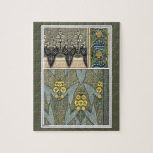 Vintage Art Nouveau Arrowhead Garden Flowers Jigsaw Puzzle