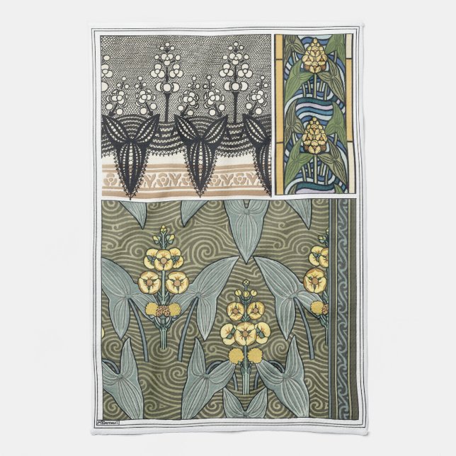 Vintage Art Nouveau Arrowhead Garden Flowers Kitchen Towel (Vertical)