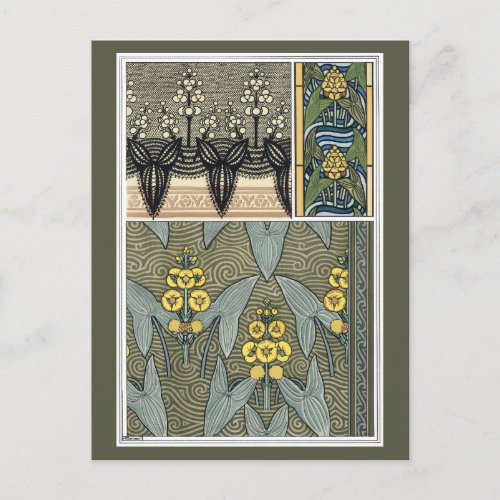 Vintage Art Nouveau Arrowhead Garden Flowers Postcard