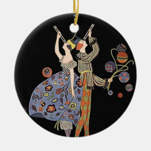 Vintage Art Nouveau Art Deco Holiday Party Ceramic Ornament