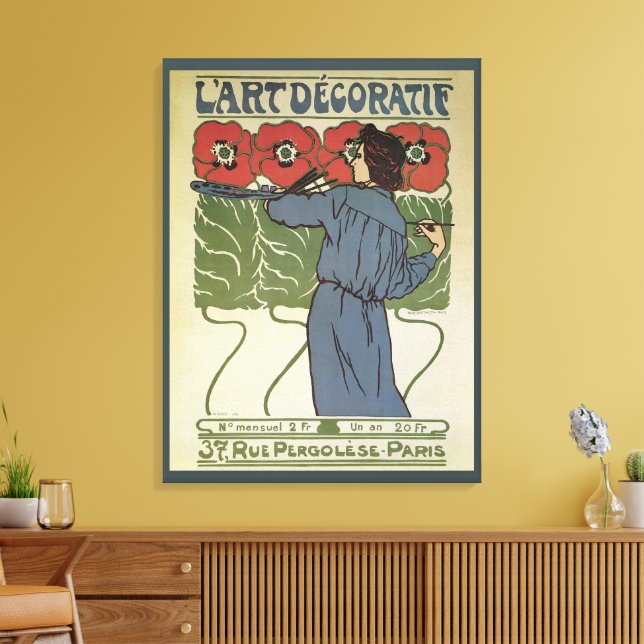 Vintage Art Nouveau, Artist Painting Poppy Flowers Canvas Print (Insitu(LivingRoom))
