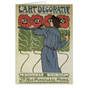Vintage Art Nouveau, Artist Painting Poppy Flowers Cards