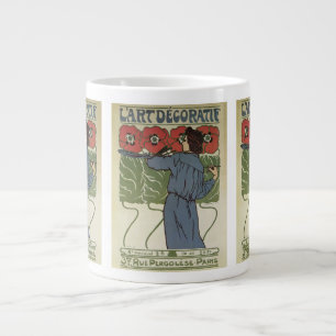 Vintage Art Nouveau, Artist Painting Poppy Flowers Giant Coffee Mug