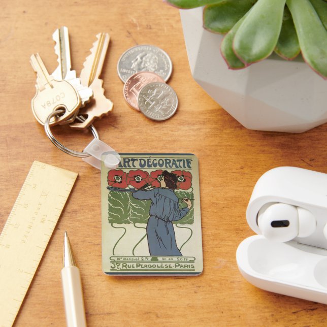 Vintage Art Nouveau, Artist Painting Poppy Flowers Keychain (Desk)