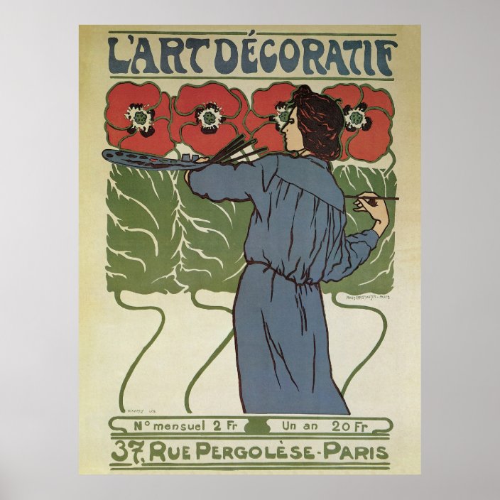 Vintage Art Nouveau Artist Painting Poppy Flowers Poster Zazzle