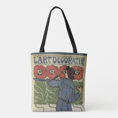 Vintage Art Nouveau Artist Painting Poppy Flowers Tote Bag