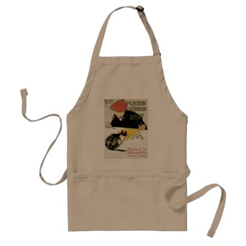 Vintage Art Nouveau Artist Painting with Pet Cat Adult Apron