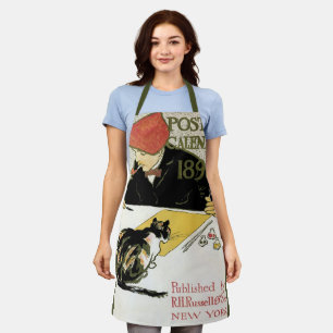 Vintage Art Nouveau, Artist Painting with Pet Cat Apron