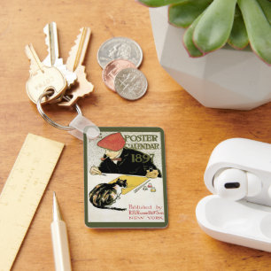 Vintage Art Nouveau, Artist Painting with Pet Cat Keychain