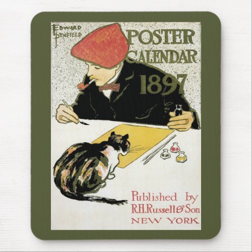Vintage Art Nouveau Artist Painting with Pet Cat Mouse Pad