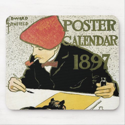 Vintage Art Nouveau Artist Painting with Pet Cat Mouse Pad