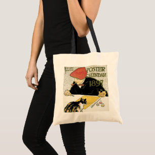 Vintage Art Nouveau, Artist Painting with Pet Cat Tote Bag