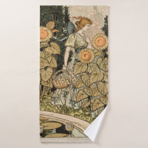 Vintage Art Nouveau August Sunflower Garden Art Bath Towel Set