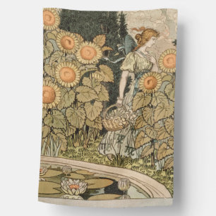 Vintage Art Nouveau August Sunflower Garden Art House Flag