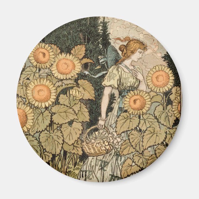 Vintage Art Nouveau August Sunflower Garden Art Magnet (Front)