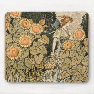 Vintage Art Nouveau August Sunflower Garden Art Mouse Pad