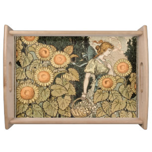 Vintage Art Nouveau August Sunflower Garden Art Serving Tray