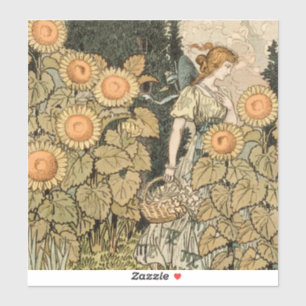 Vintage Art Nouveau August Sunflower Garden Art Sticker
