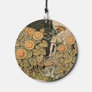 Vintage Art Nouveau August Sunflower Garden Art Wind Chime