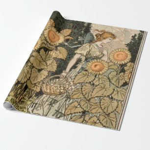 Vintage Art Nouveau August Sunflower Garden Art Wrapping Paper