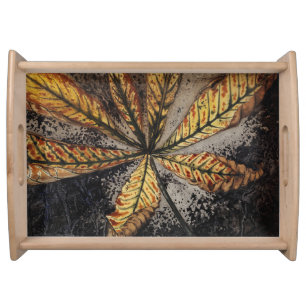 Vintage Art Nouveau Autumn Chestnut Leaf Print Serving Tray