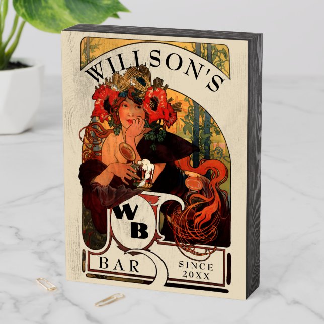 Vintage Art Nouveau Bar or Pub Wooden Box Sign (In Situ Vertical)