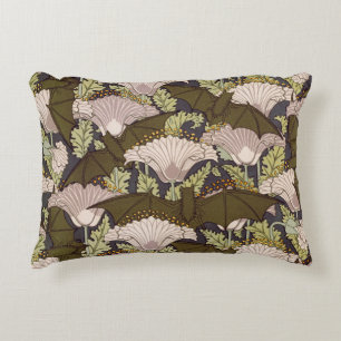 Vintage Art Nouveau Bat and Poppy Floral Pattern Accent Pillow