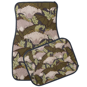 Vintage Art Nouveau Bat and Poppy Floral Pattern Car Floor Mat