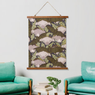 Vintage Art Nouveau Bat and Poppy Floral Pattern Hanging Tapestry