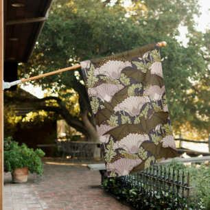 Vintage Art Nouveau Bat and Poppy Floral Pattern House Flag