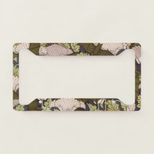 Vintage Art Nouveau Bat and Poppy Floral Pattern License Plate Frame