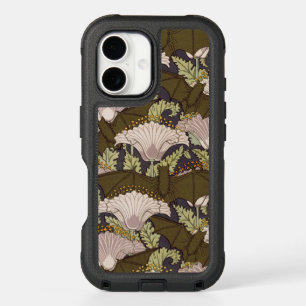 Vintage Art Nouveau Bat and Poppy Floral Pattern iPhone 16 Case