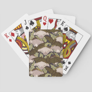 Vintage Art Nouveau Bat and Poppy Floral Pattern Poker Cards