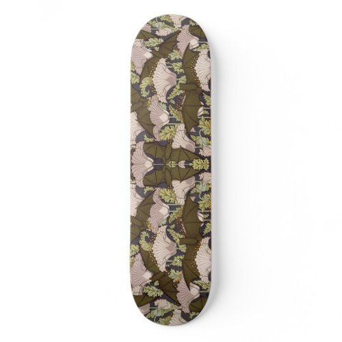 Vintage Art Nouveau Bat and Poppy Floral Pattern Skateboard