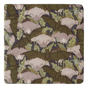 Vintage Art Nouveau Bat and Poppy Floral Pattern Trivet