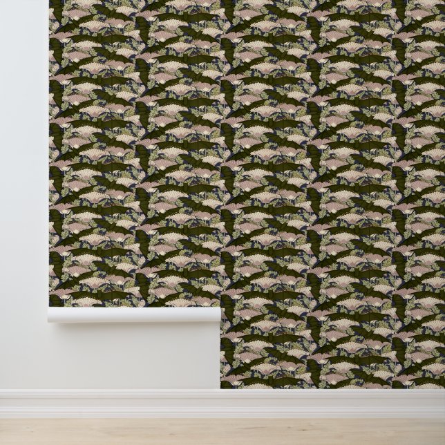 Vintage Art Nouveau Bats And Poppies Pattern Wallpaper (Application)