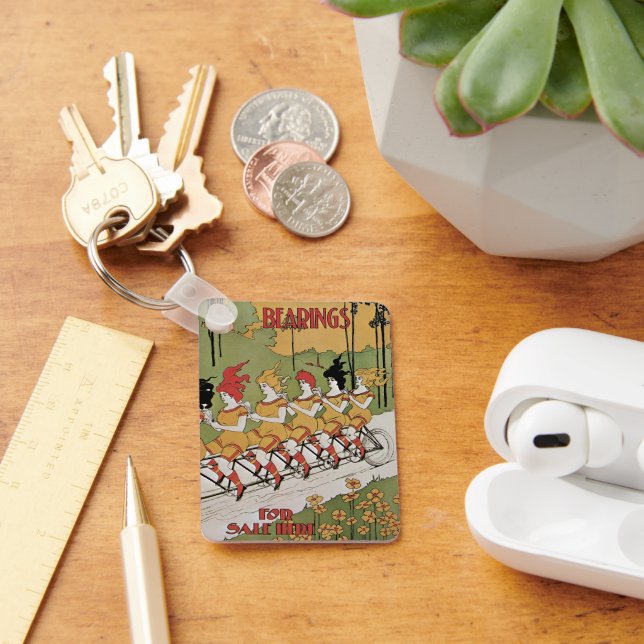 Vintage Art Nouveau, Bearings Tandem Bicycle Keychain (Desk)