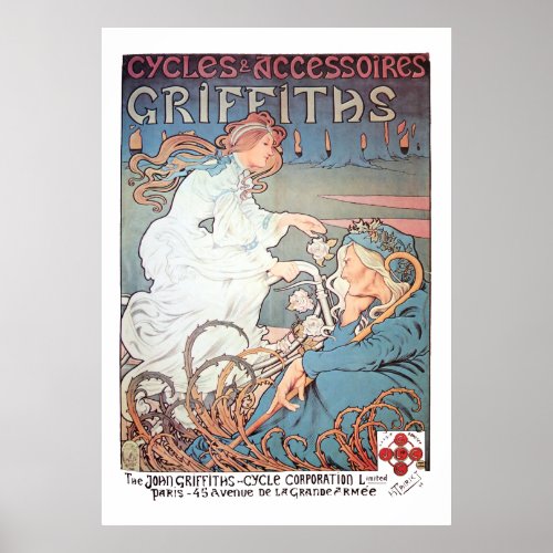 Vintage Art Nouveau Bicycle Ad by H Thiriet Poster