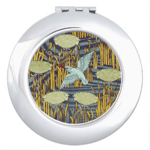 Vintage Art Nouveau Bird & Marsh Nature Pattern Compact Mirror