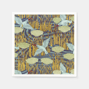 Vintage Art Nouveau Bird & Marsh Nature Pattern Napkins