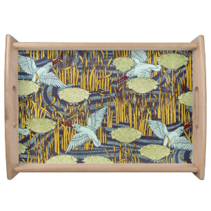 Vintage Art Nouveau Bird & Marsh Nature Pattern Serving Tray