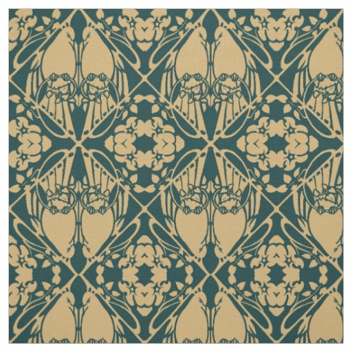 Vintage Art Nouveau Bird Pair Pattern Fabric
