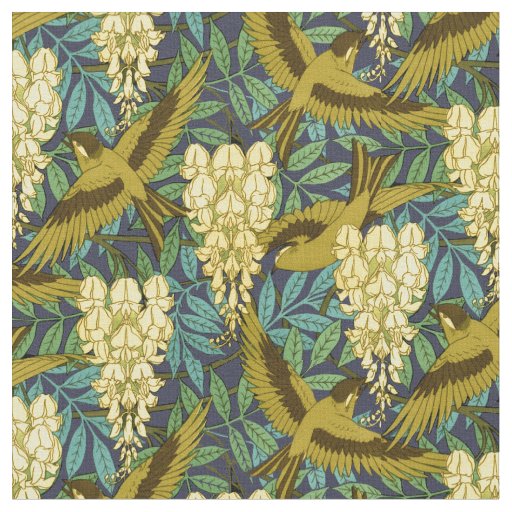 Vintage Art Nouveau Birds and Wisteria Pattern Fabric