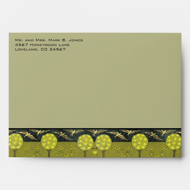 Vintage Art Nouveau Birds & Trees Wedding Envelope (Front)