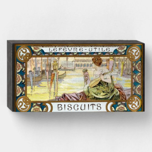 Vintage Art Nouveau Biscuit ad by Alphonse Mucha Wooden Box Sign