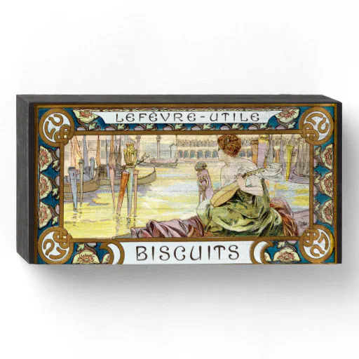 Vintage Art Nouveau Biscuit ad by Alphonse Mucha Wooden Box Sign
